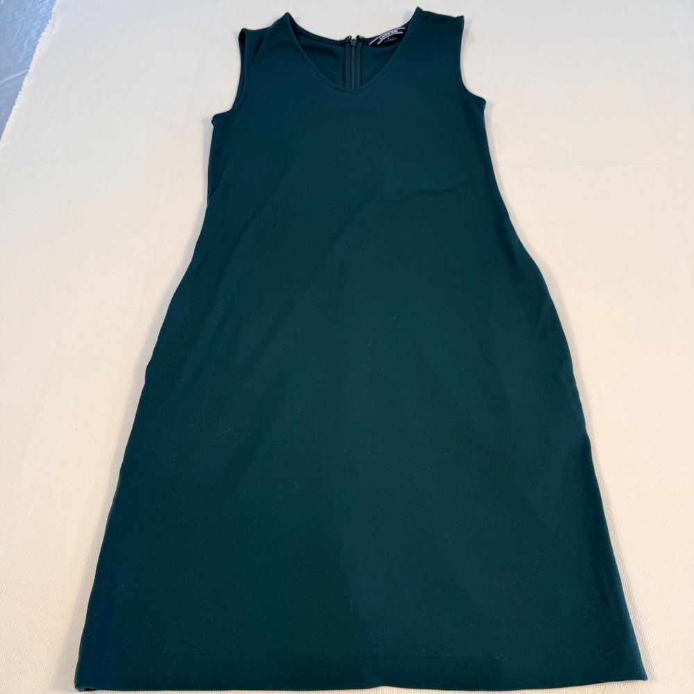 Lands End Womens Sz 2 Green Ponte Knit V-Neck Sleeveless Sheath Dress Pockets - Picture 14 of 16